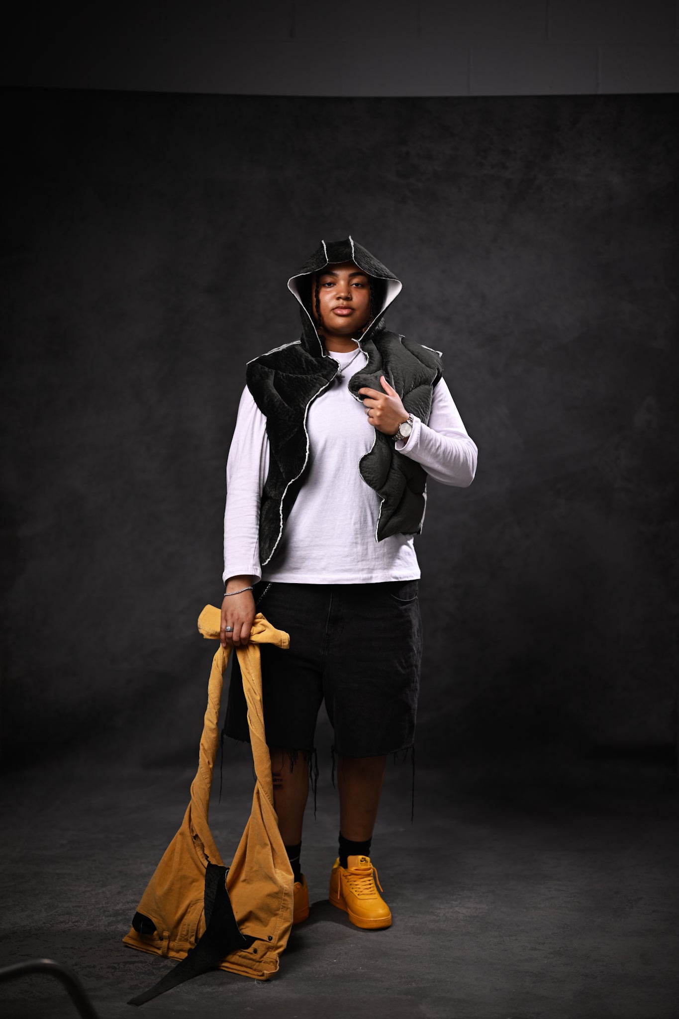 Grey "TRIO" Hooded Puffer Vest
