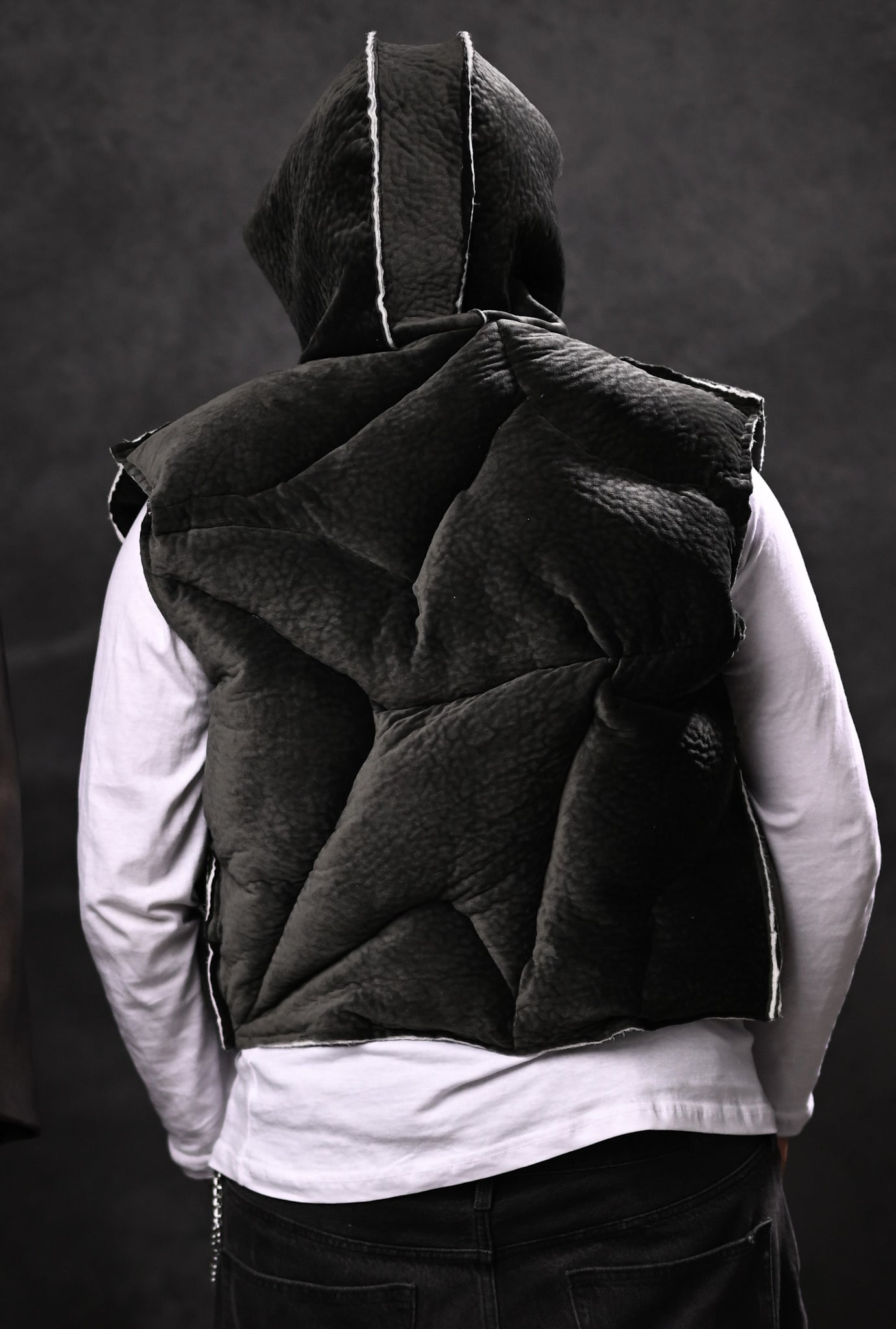 Grey "TRIO" Hooded Puffer Vest